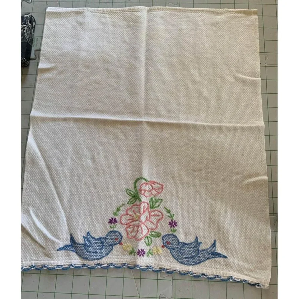 Hand Embroidered Bird Floral Decorative Kitchen Towel 16